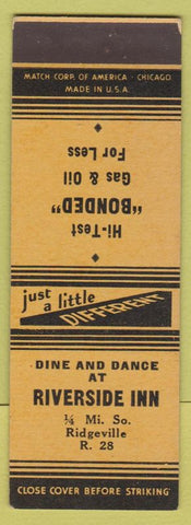 Matchbook Cover - Riverside Inn Ridgeville OH? HI Test oil gas SAMPLE
