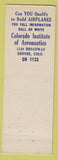 Matchbook Cover - Colorado Institute of Aeronautics Denver Safety