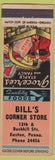 Matchbook Cover - Bill's Corner Store Easton PA