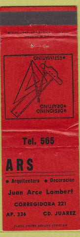 Matchbook Cover - Arts Drafting Design low phone # Juarez Mexico