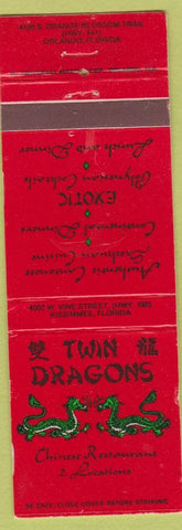 Matchbook Cover - Twin Dragons Chinese Restaurant Orlando FL
