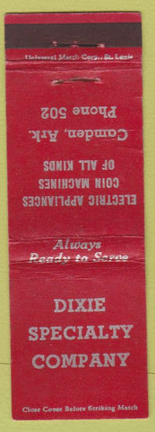Matchbook Cover - Dixie Specialty Appliance Camden AR low phone WEAR