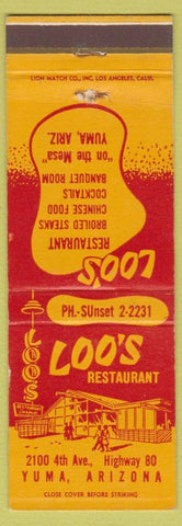 Matchbook Cover - Loo's Restaurant Yuma AZ Chinese