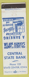 Matchbook Cover - Central State Bank State Center IA low phone #