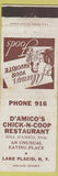 Matchbook Cover - D' Amico's Chicken Coop Restaurant Lake Placid NY WEAR