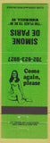 Matchbook Cover - Simone De Paris Winnemucca NV girlie