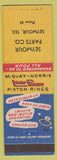 Matchbook Cover - McQuay Norris Piston Rings Seymour Parts TX low phone