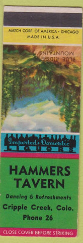 Matchbook Cover Hammers Tavern Cripple Creek Colorado low phone # crease SAMPLE