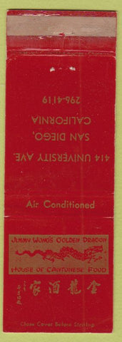 Matchbook Cover - Jimmy Wong's Golden Dragon San Diego CA Chinese WEAR