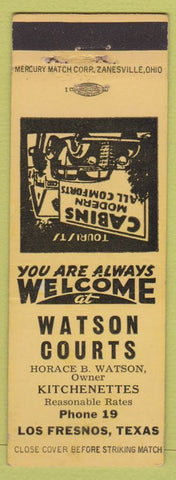 Matchbook Cover - Watson Court Los Fresnos TX low phone