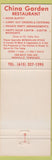 Matchbook Cover - China Garden Chinese Restaurant Nashville TN