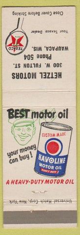 Matchbook Cover - Texaco oil gas Hetzel Motors Waupaca WI low phone #