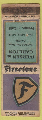 Matchbook Cover - Firestone Tires Iversen Carlton Fresno CA DQ WEAR