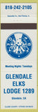 Matchbook Cover - Glendale Elks Club CA