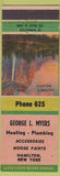 Matchbook Cover - George Myers Heating Plumbing Hamilton NY low phone #