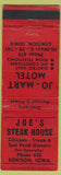 Matchbook Cover - Joe's Steak House Denison IA low phone # WORN motel