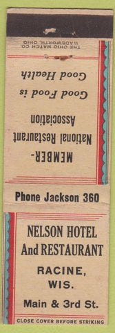 Matchbook Cover - Nelson Hotel Restaurant Racine WI low phone #