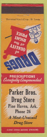 Matchbook Cover - Parker Bros Drugs Pine Haven AR low phone #