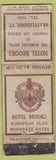 Matchbook Cover - Hotel Brooks Brattleboro VT DQ POOR
