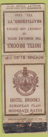 Matchbook Cover - Hotel Brooks Brattleboro VT DQ POOR