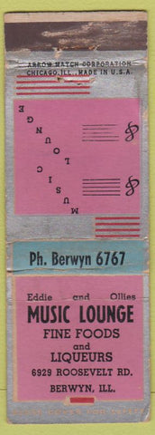 Matchbook Cover - Music Lounge Berwyn IL ARROW WORN