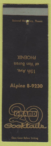 Matchbook Cover - 20 Grand Cocktails Phoenix AZ SAMPLE