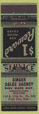 Matchbook Cover - Singer Sales Sewing Machine Falls City NE