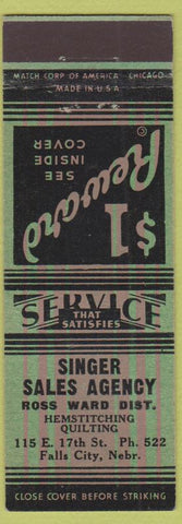 Matchbook Cover - Singer Sales Sewing Machine Falls City NE