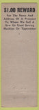 Matchbook Cover - Singer Sales Sewing Machine Falls City NE