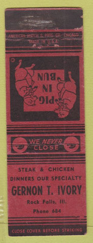 Matchbook Cover - Gernon Ivory Restaurant Rock Falls IL low phone #