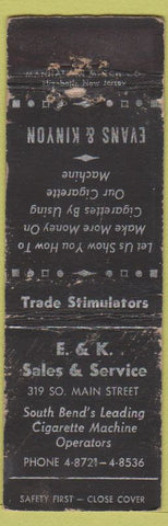 Matchbook Cover - E&K Sales South Bend Vending Safety First Manhattan WORN