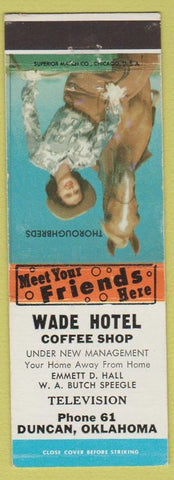Matchbook Cover - Wade Hotel Coffee Shop Duncan OK low phone # girlie