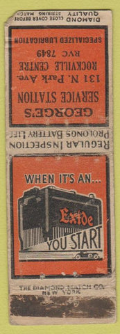 Matchbook Cover - Exide Batteries George's oil gas Rockville Centre DQ WORN