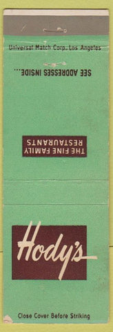 Matchbook Cover - Hody's Los Angeles North Hollywood Long Beach Sherman Oaks CA
