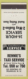 Matchbook Cover - Rennie's Taxi Service Franklin NH low phone #