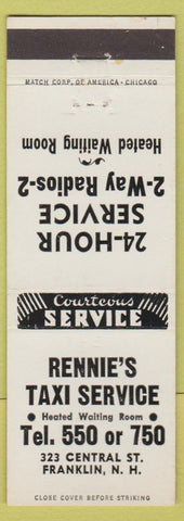 Matchbook Cover - Rennie's Taxi Service Franklin NH low phone #