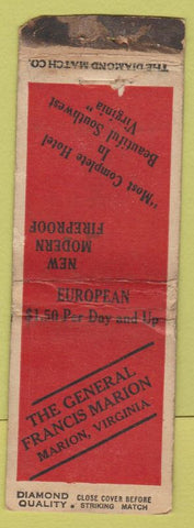 Matchbook Cover - General Francis Marion Marion VA hotel DQ LONG BOBTAIL?