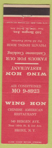 Matchbook Cover - Wing Hon Chinese Restaurant Bronx NY