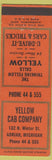 Matchbook Cover - Yellow Cab Taxi Adrian MI low phone #
