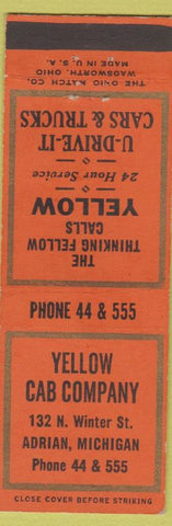 Matchbook Cover - Yellow Cab Taxi Adrian MI low phone #