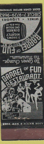 Matchbook Cover - Barrel of Fun Restaurant New York City