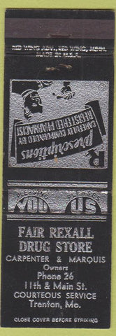 Matchbook Cover - Fair Rexall Drug Stores Trenton MO low phone #