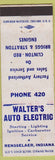Matchbook Cover - Walter's Auto Electric Rensselaer IN REO Briggs Stratton