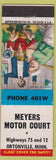 Matchbook Cover - Meyers Motor Court Ortonville MN  low phone #