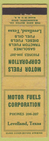 Matchbook Cover - Motor Fuels Corp Levelland TX low phone # Tractor gas oil