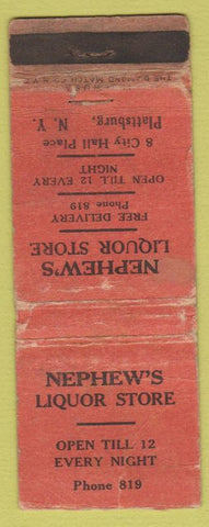 Matchbook Cover - Nephew's Liquor Store Plattsburg NY low phone # WORN