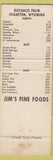 Matchbook Cover - Jim's Fine Foods Evanston WY low phone #
