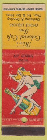 Matchbook Cover - Rice's Colonial Cafe pinup Low Phone #