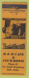 Matchbook Cover - R&R Cafe Club Room Buhl ID low phone WEAR