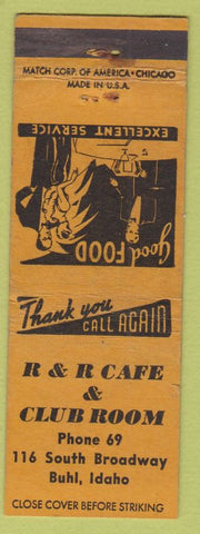 Matchbook Cover - R&R Cafe Club Room Buhl ID low phone WEAR